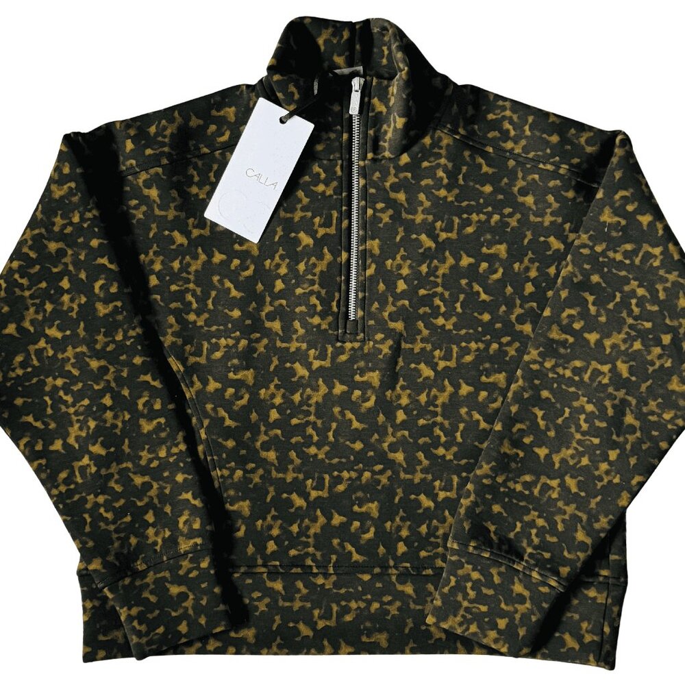 Calia Women's Soft Scuba Mock Neck 1/4 Zip Pullover Tortoise Print Black Size XS